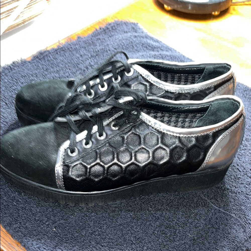 Aquatalia Black and Silver Sneakers Sleek Suede Design